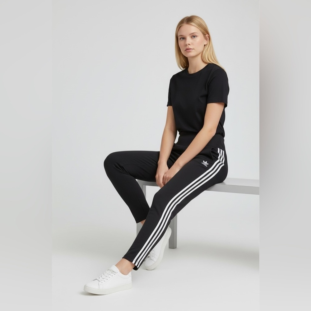 Adidas activewear yoga sports leggings black striped pocket wide waist Women M - Picture 2 of 15